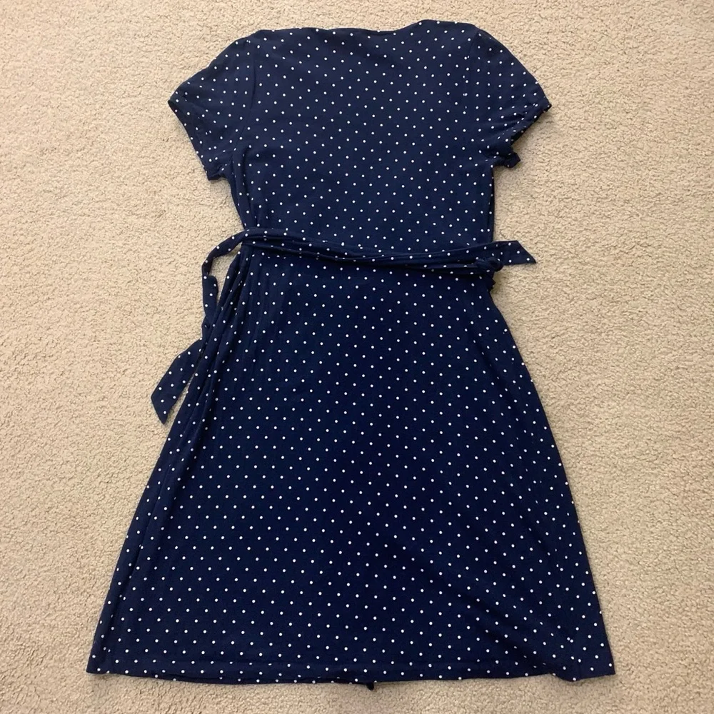 Lands' End Polka Dot Navy Wrap Dress - Picture 8 of 9